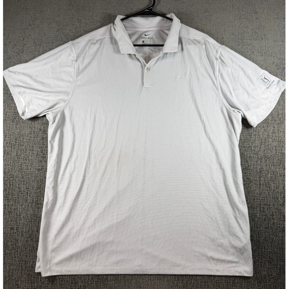 Nike Dri-FIT Golf Polo Shirt Mens XXL Grey TPC San Antonio Striped Short Sleeve